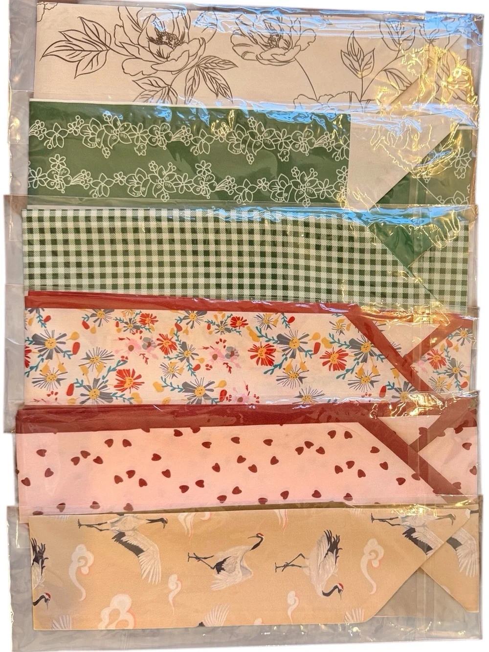 Set of 6 Twilly Scarves Floral Gingham Hair Scarves Purse Handle Wraps NIP